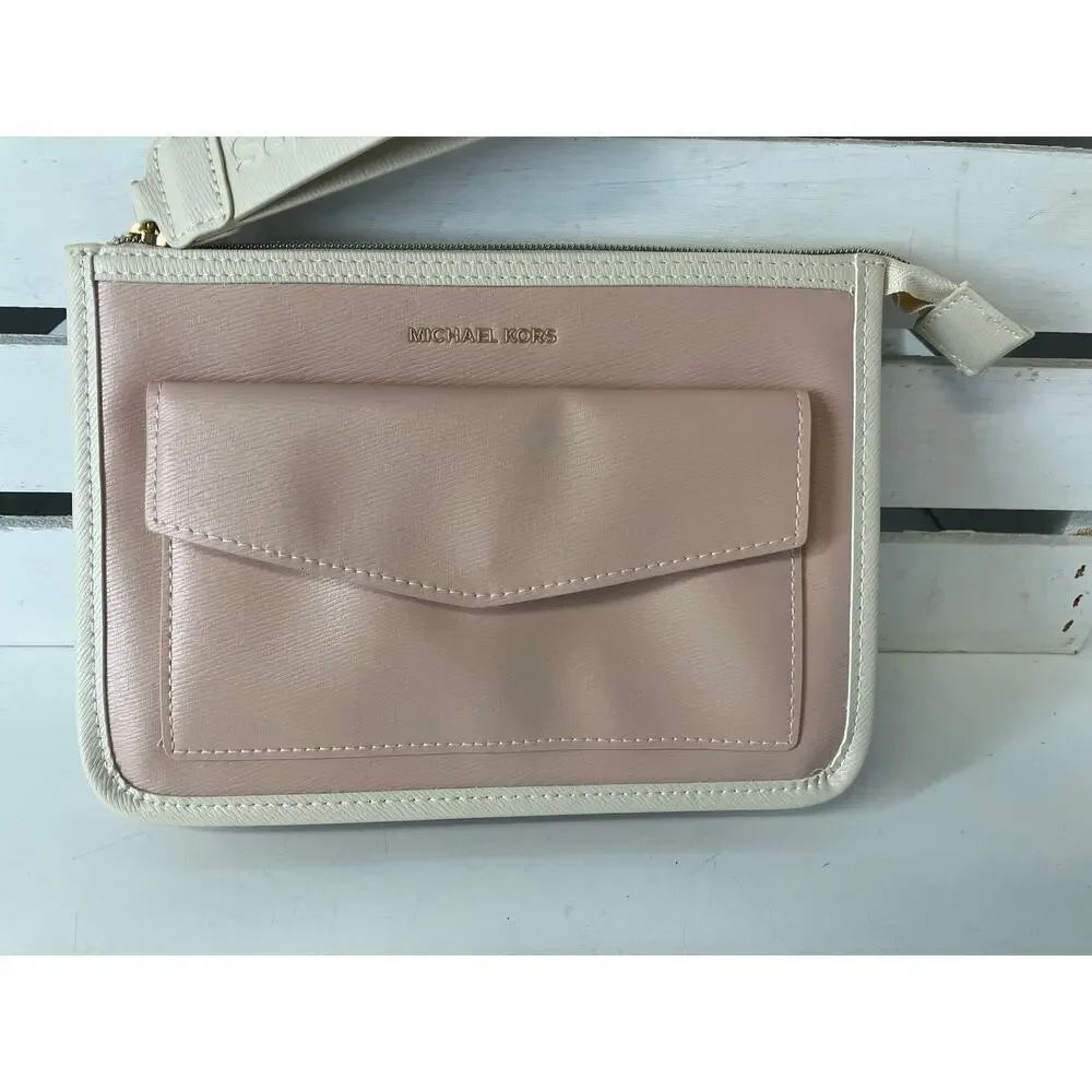 MICHAEL KORS, SMALL PINK, WHITE CLUTCH WRISTLET